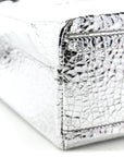 Crackled Mirror Calfskin Logo North South Shopper Tote XXS Silver