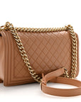 Lambskin Quilted New Medium Boy Flap Dark Beige