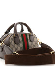GG Supreme Monogram Textured Dollar Calfskin Web Mini Ophidia Top Handle Bowler Bag Beige Ebony New Acero