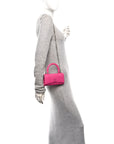 Grained Calfskin Tonal B Hourglass Top Handle Crossbody Phone Holder Fuchsia