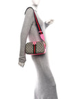 GG Supreme Monogram Textured Dollar Calfskin Web Ophidia Small Crossbody Bag Beige Ebony Fuchsia