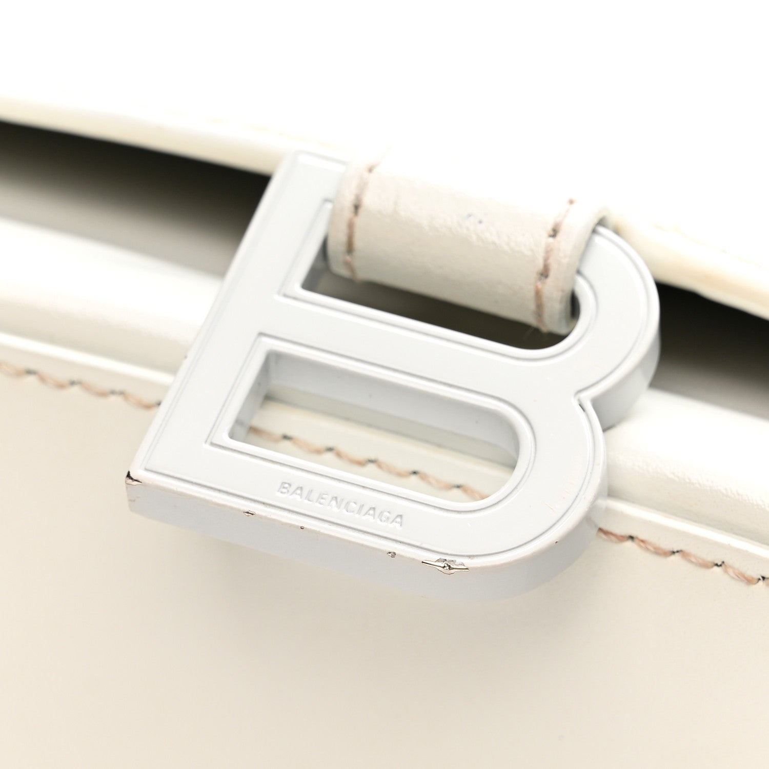 Shiny Box Calfskin Tonal B Hourglass Stretch Top Handle Bag White