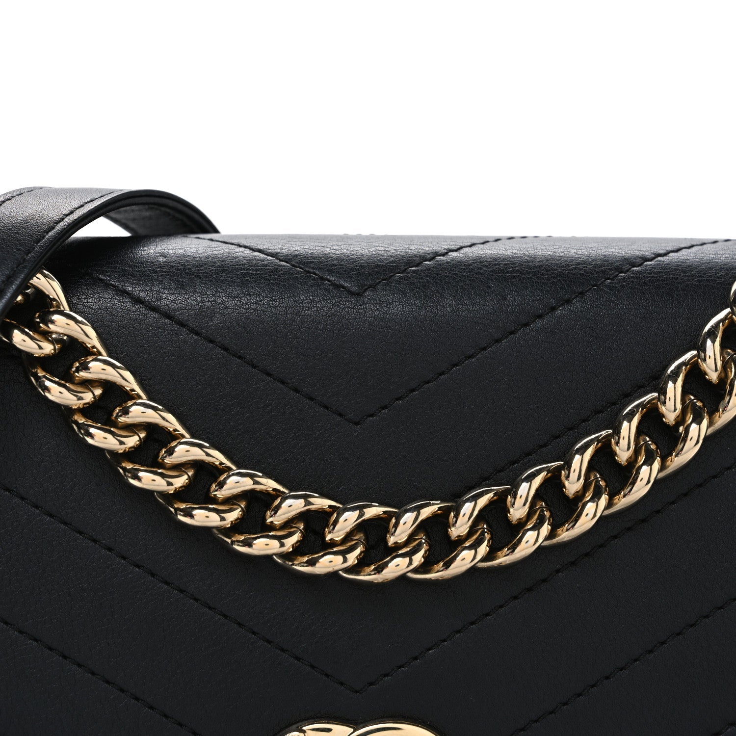 Lambskin Chevron Stitched Medium Envelope Flap Black