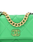 Shiny Goatskin Quilted CHNL 19 Wallet On Chain WOC Green