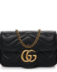 Calfskin Matelasse Super Mini GG Marmont Shoulder Bag Black