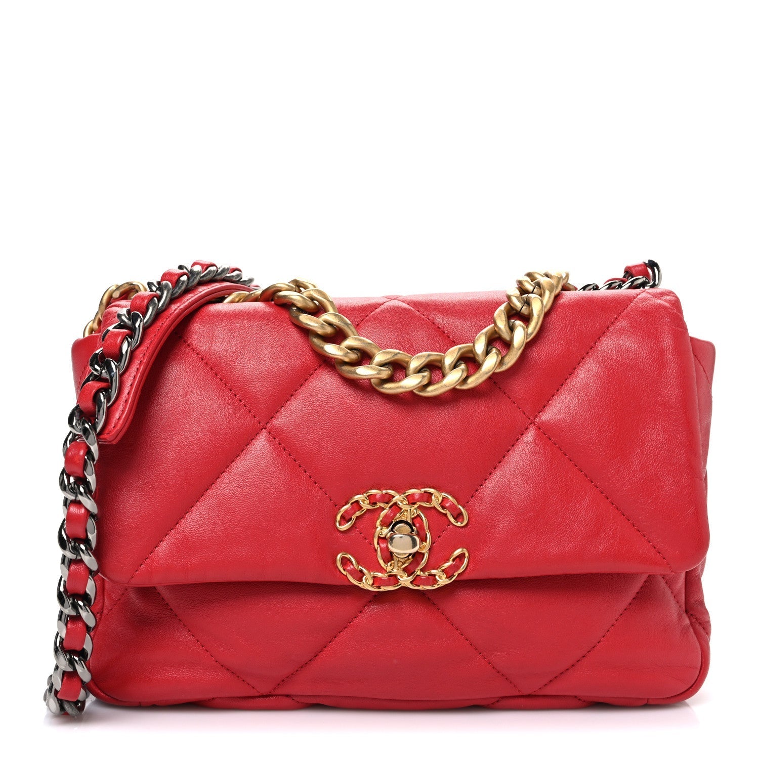 Lambskin Quilted Medium CHNL 19 Flap Red