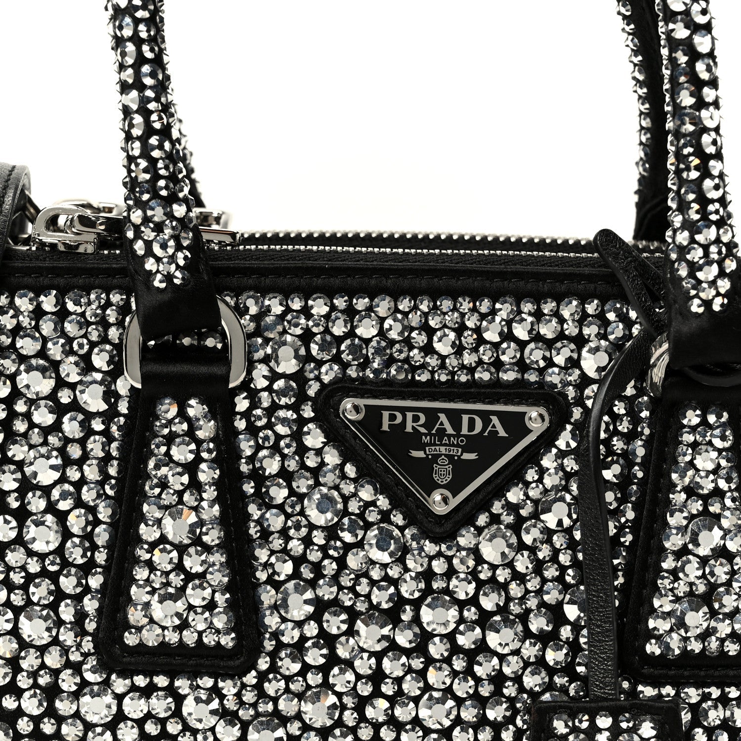 Satin Crystal Mini Galleria Double Zip Tote Metal