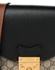 GG Supreme Monogram Calfskin Small Padlock Messenger Shoulder Bag Beige Black Cuir