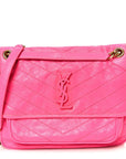 Crinkled Calfskin Matelasse Monogram Medium Niki Chain Satchel Rose Glow