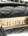 Lambskin Crystal Quilted Mini Trendy CC Dual Handle Flap Bag Black