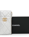 Lambskin Quilted CHNL 19 Phone and Card Holder Silver