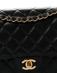 Caviar Quilted Medium Double Flap Black