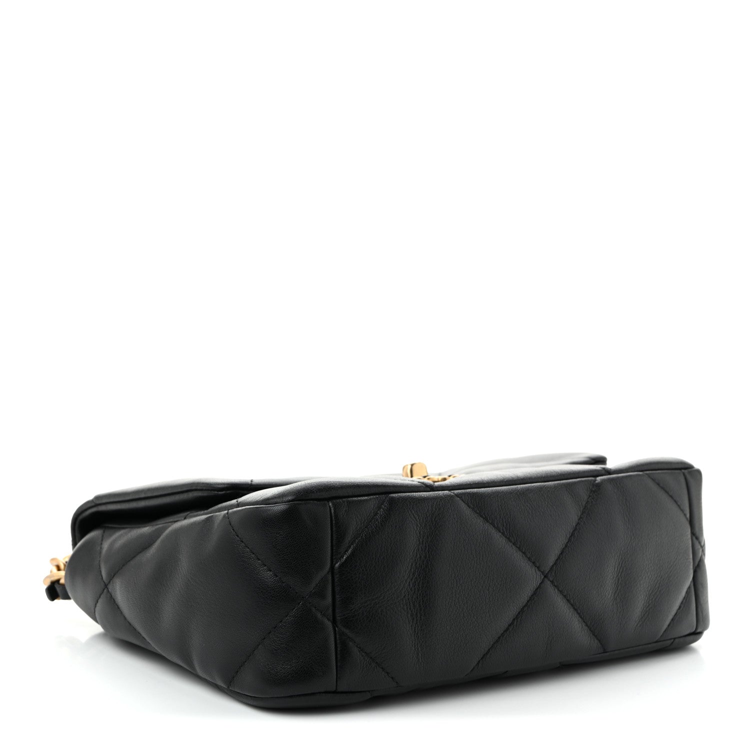 Shiny Goatskin Quilted Medium CHNL 19 Flap Black