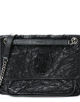 Crinkled Calfskin Matelasse Monogram Medium Niki Chain Satchel Black