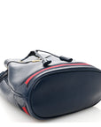 Glazed Textured Calfskin Web Small Ophidia Bucket Bag Blue Agata