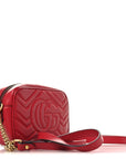 Calfskin Matelasse Mini GG Marmont Chain Shoulder Bag Hibiscus Red