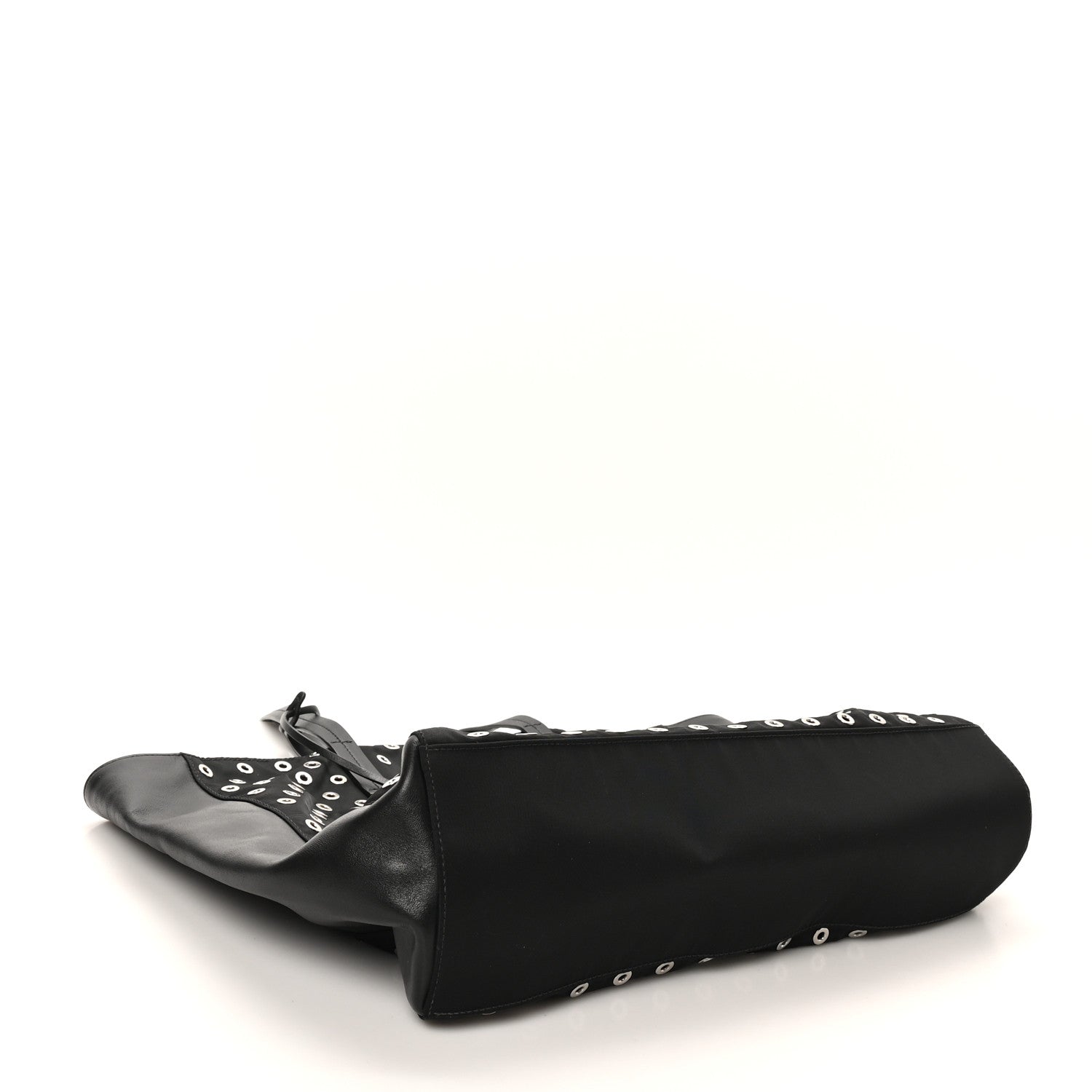 Tessuto Nylon Calfskin Grommet Tote Black