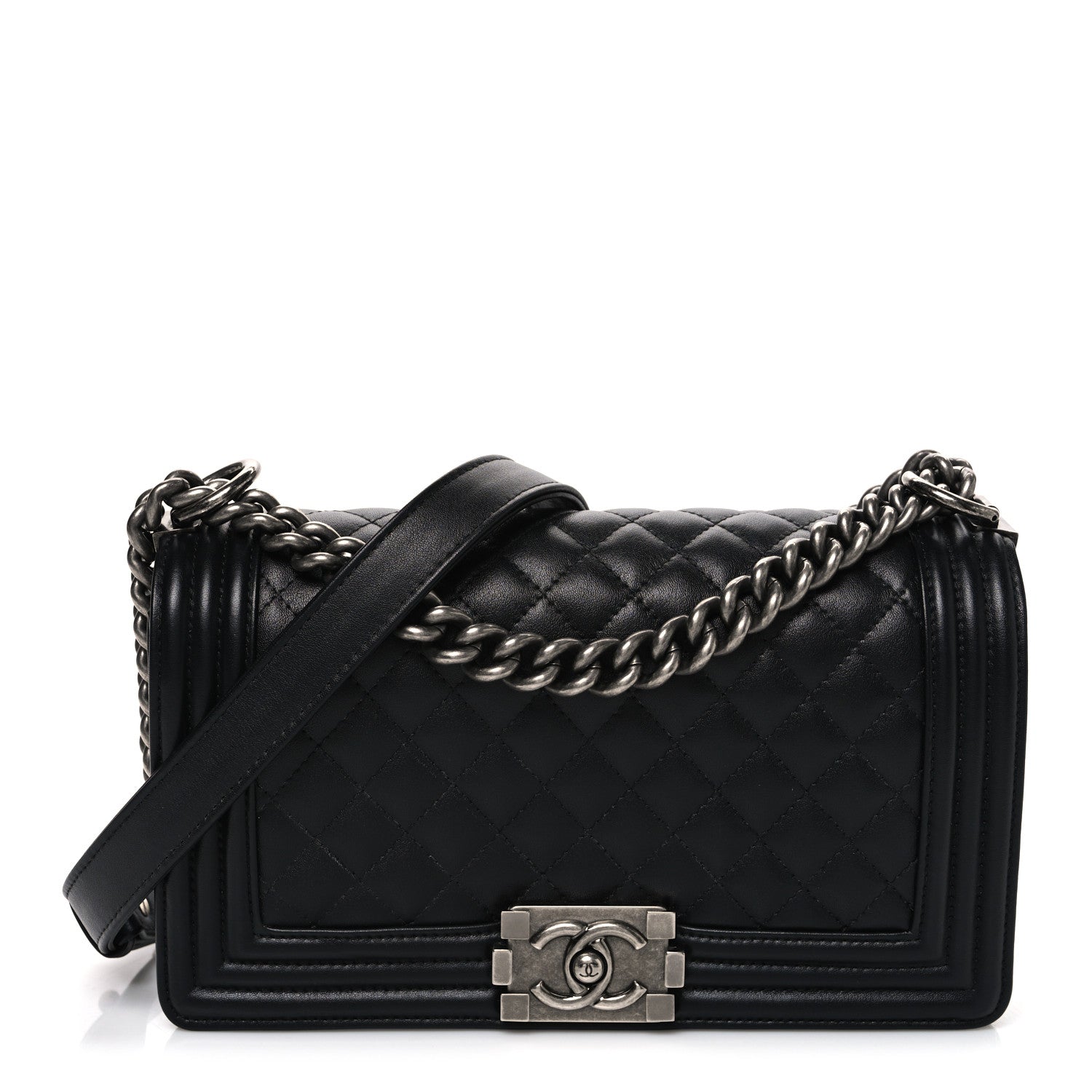 Lambskin Quilted New Medium Boy Flap Black