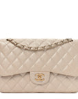 Iridescent Caviar Quilted Jumbo Double Flap Beige