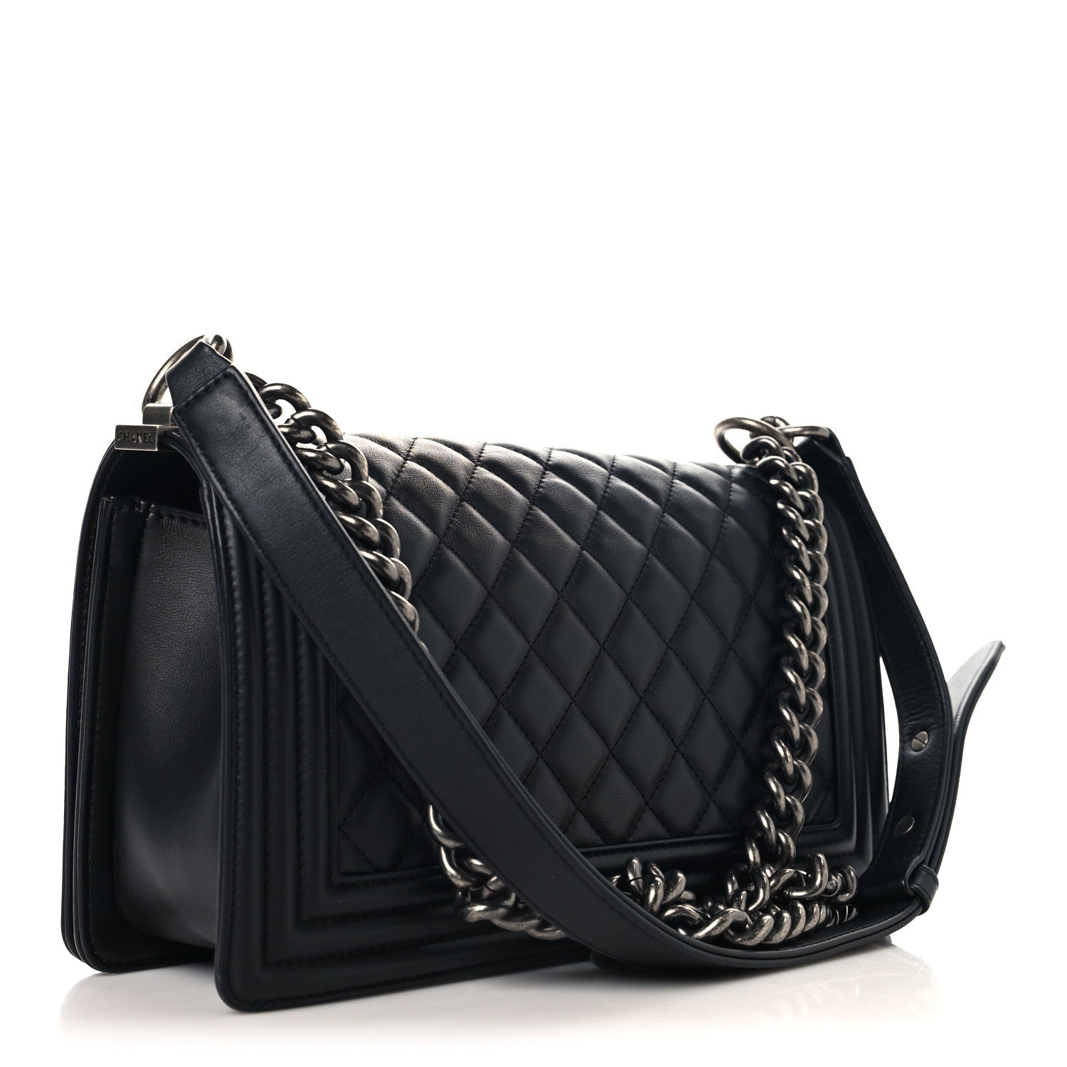 Lambskin Quilted Medium Boy Flap Black
