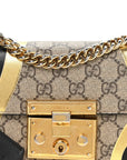 Calfskin GG Supreme Monogram Small Padlock Shoulder Bag Black Gold