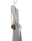 Wool Tweed Lambskin Quilted CHNL 19 Round Clutch With Chain and Coin Purse Beige Black