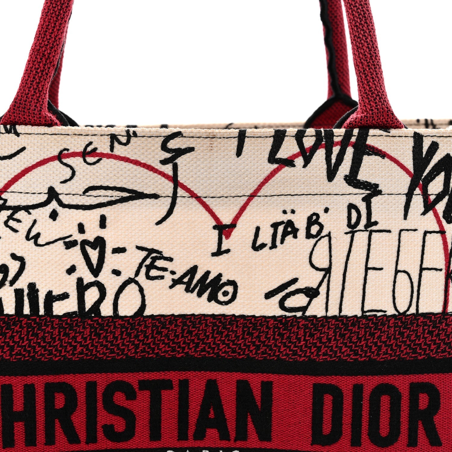 Canvas Embroidered Medium D1ORamour Graffiti Book Tote Latte Multicolor