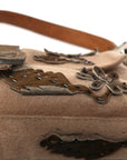 Wool Pony Hair Flower Applique Baguette Brown