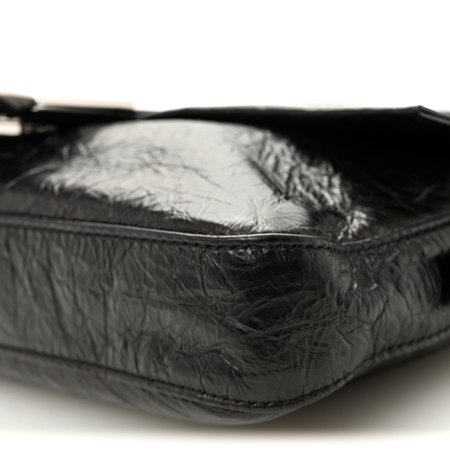 Crackled Calfskin Baguette 26424 Black