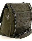 Crinkled Lambskin Matelasse Monogram Baby Niki Chain Satchel Seawood