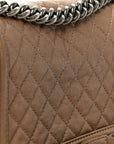Metallic Calfskin Quilted Medium Boy Flap Taupe