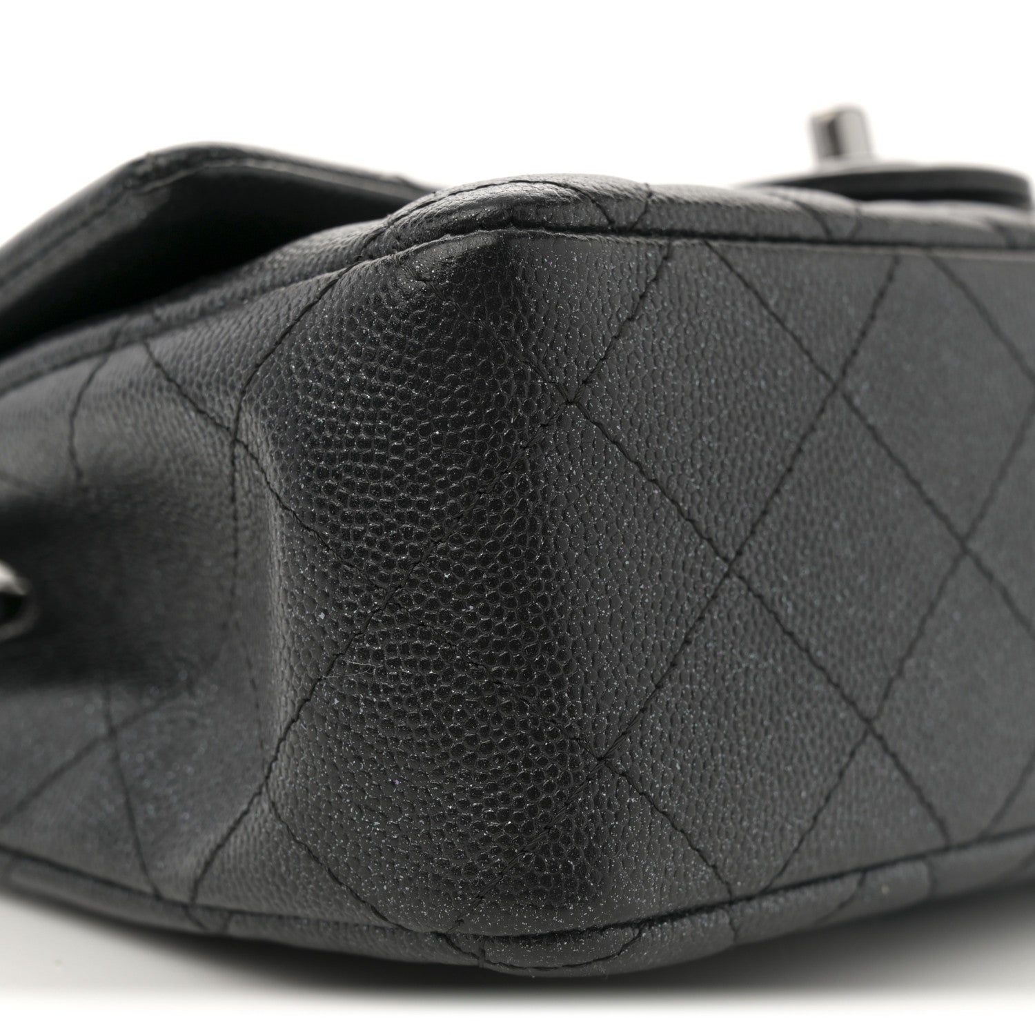 Iridescent Caviar Quilted Mini Rectangular Flap Black