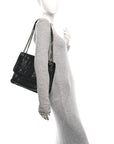 Crinkled Calfskin Matelasse Monogram Large Niki Chain Satchel Black