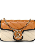 Vintage Effect Calfskin Matelasse Diagonal Super Mini Torchon GG Marmont Shoulder Bag  Cognac Mystic White Blue Agata
