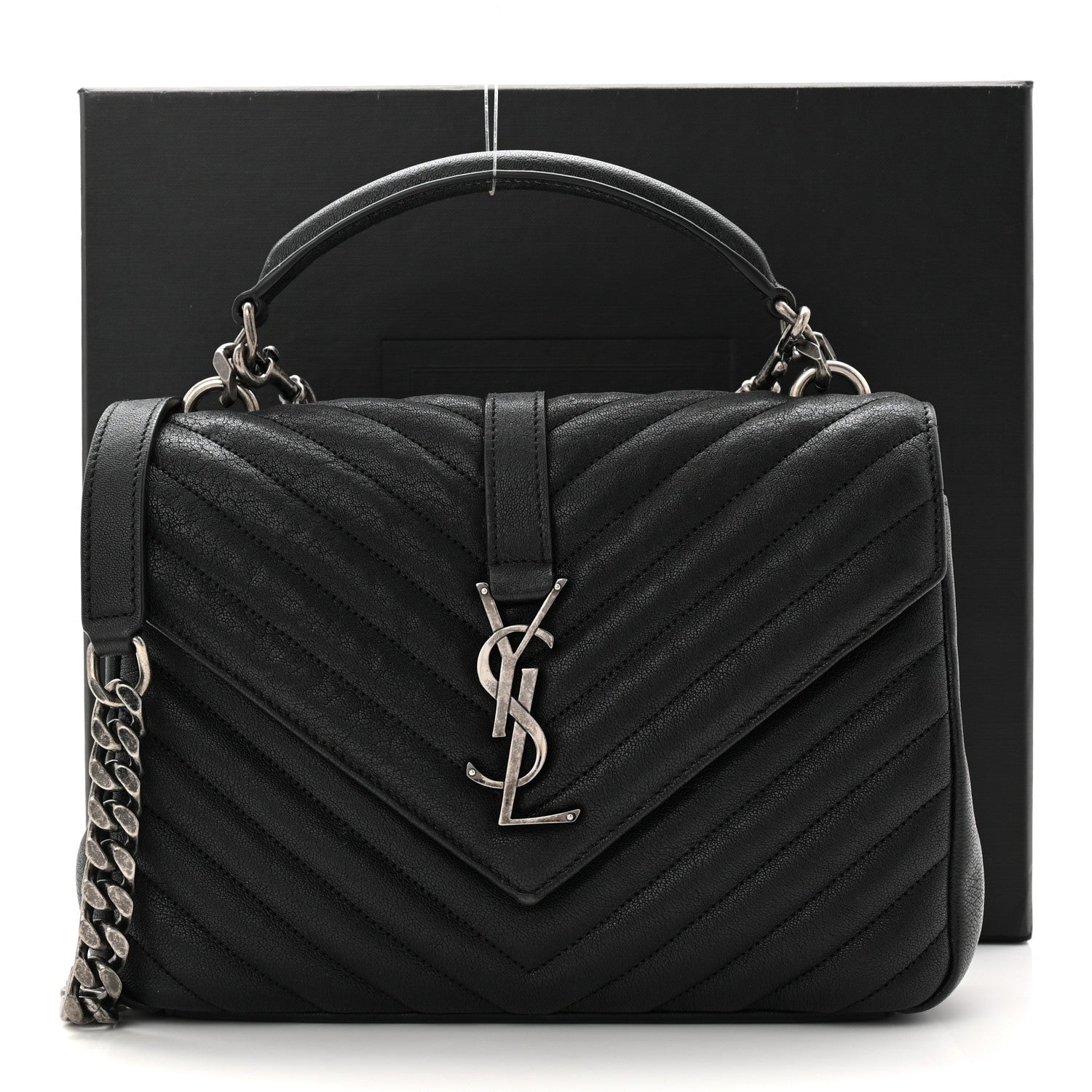 Sheepskin Matelasse Chevron Monogram Medium College Bag Black