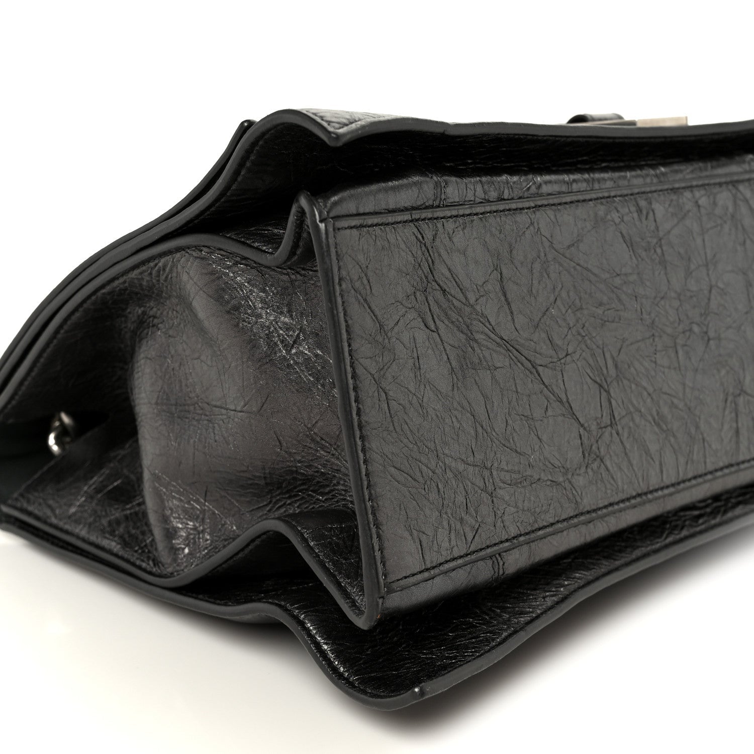 Metallic Crushed Calfskin Large Crush Chain Bag Steel Grey