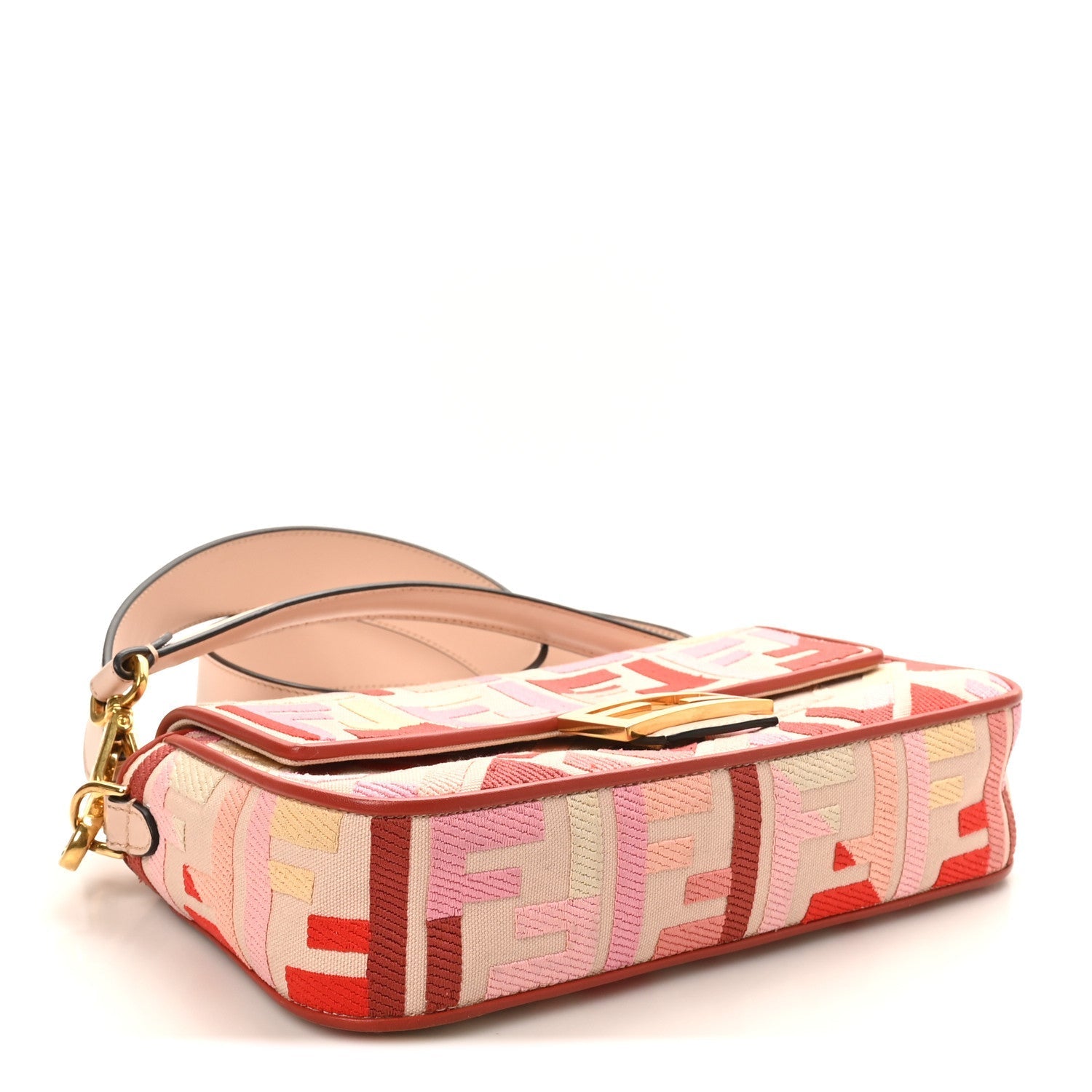 Canvas Vitello King FF Embroidered Baguette Rosa Quarzo Bloody Mary Multicolor