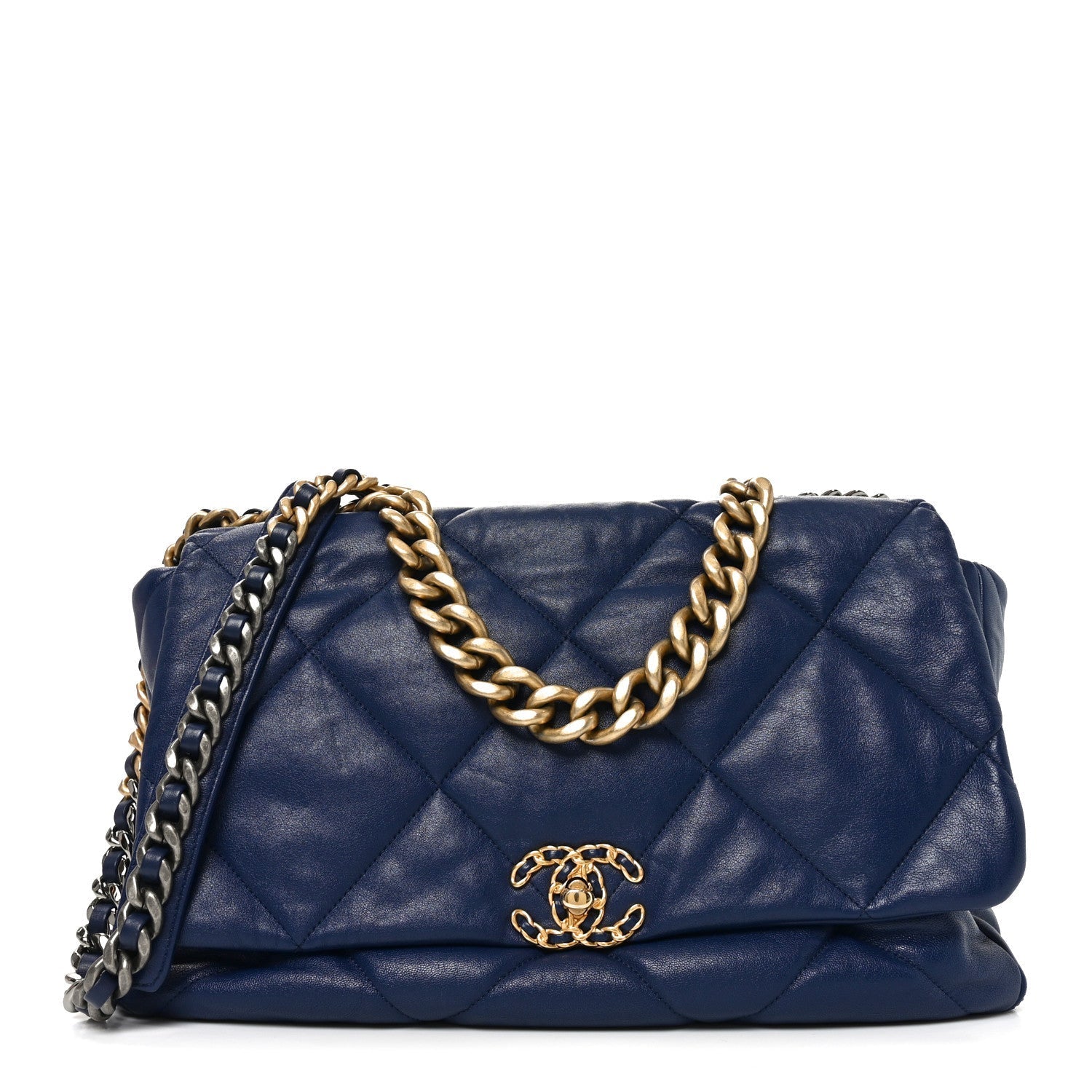Goatskin Quilted Maxi CHNL 19 Flap Navy Blue