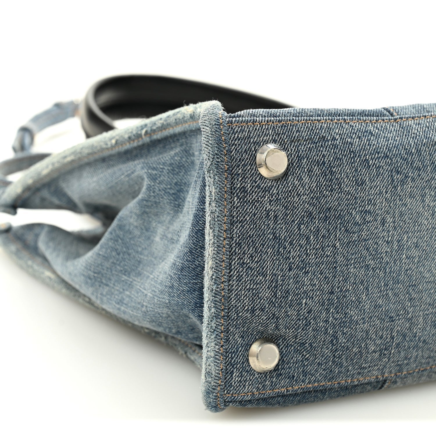 Washed Frayed Denim Logo Medium Hardware Tote Blue