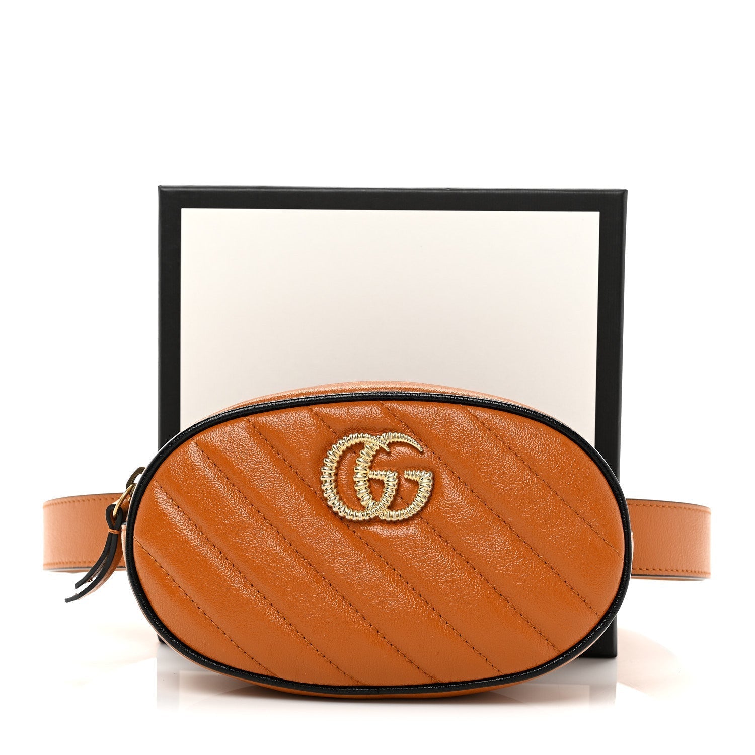 Vintage Effect Calfskin Matelasse Diagonal Torchon GG Marmont Belt Bag 95 38 Cognac