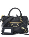 Chevre Gold Metallic Edge Hardware Mini City  Bleu Nuit Dark Sea