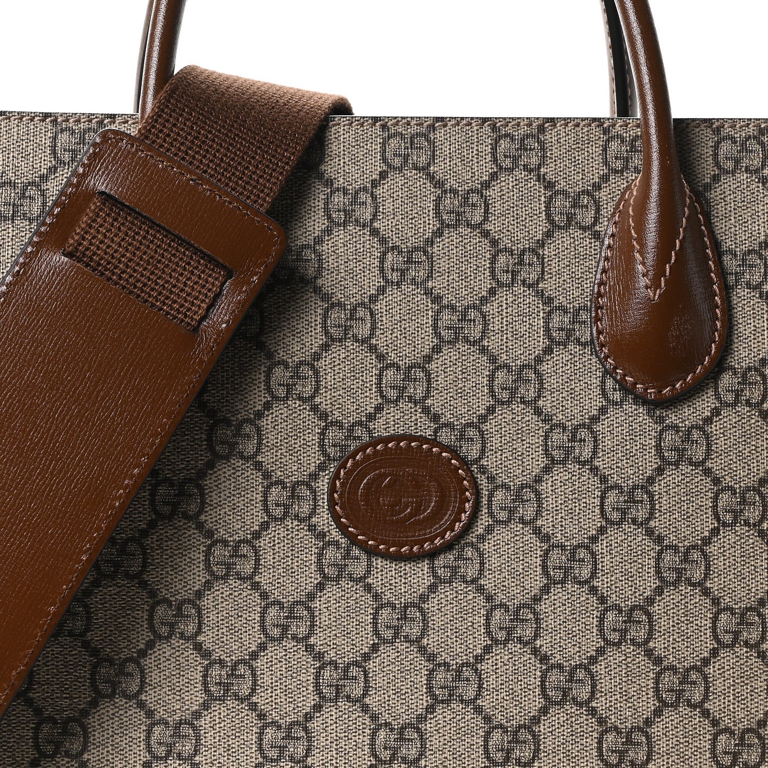 GG Supreme Monogram Textured Dollar Calfskin Medium Retro Interlocking G Vertical Tote Bag Beige Ebony Brown Sugar