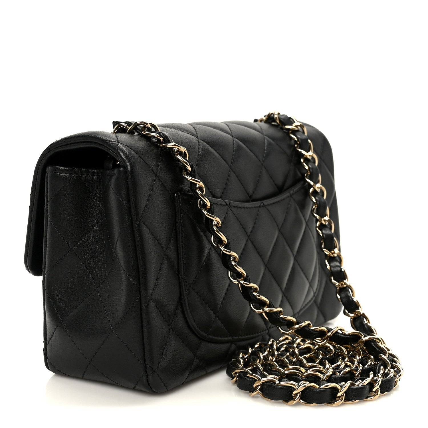 Lambskin Quilted Mini Rectangular Flap Black