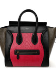 Snakeskin Smooth Calfskin Mini Tri-Color Luggage Fuchsia