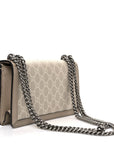 GG Supreme Monogram Textured Dollar Calfskin Small Rectangular Dionysus Shoulder Bag Beige Mystic White Oatmeal
