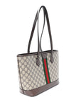GG Supreme Monogram Textured Calfskin Web Small Ophidia Shoulder Tote Bag Beige Ebony New Acero