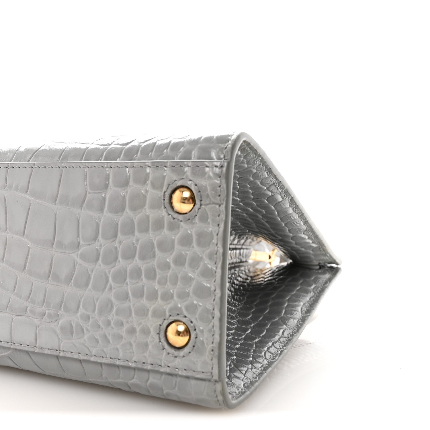 Crocodile Embossed Calfskin Mini Frances Tote Cloud Grey