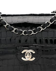 Shiny Alligator Mini Rectangular Flap Black