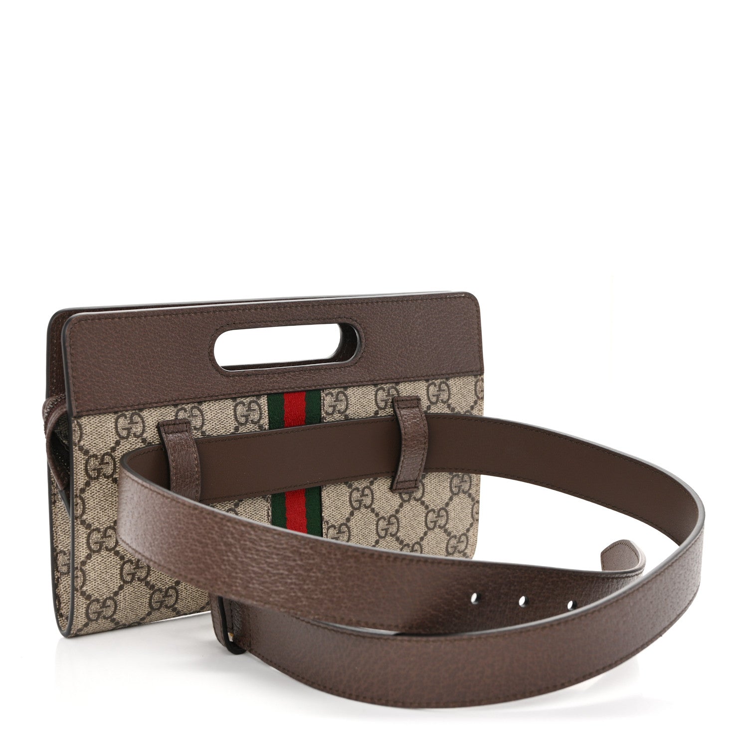 GG Supreme Monogram Textured Dollar Calfskin Web Ophidia Slip Handle Belt Bag 90 36 Beige Ebony New Acero