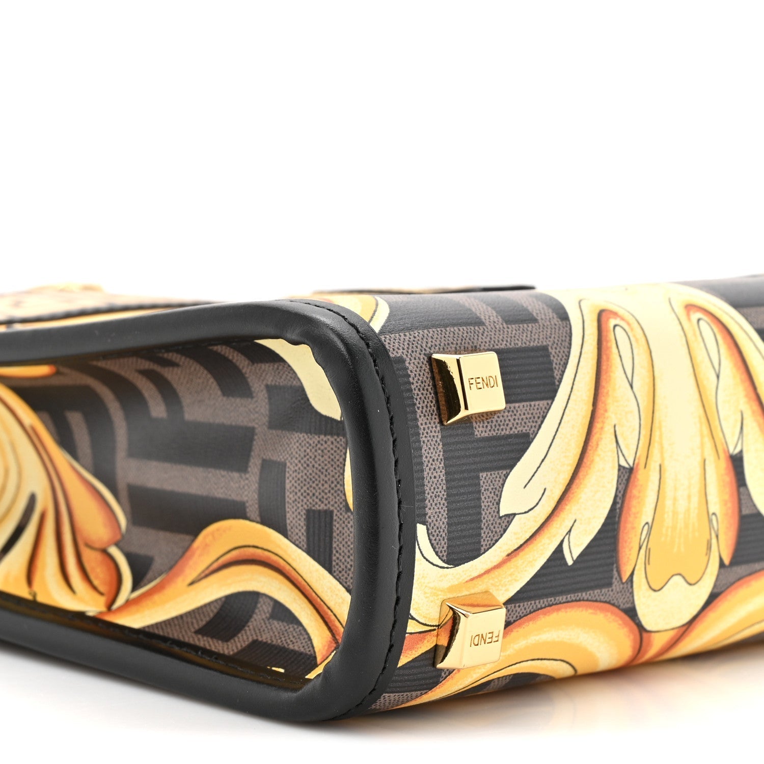 X VERSACE Vitello King Catalan Mirror Plexiglass Fendace FF Baroque Logo Mini FNDI Sunshine Shopper Tote Black Gold